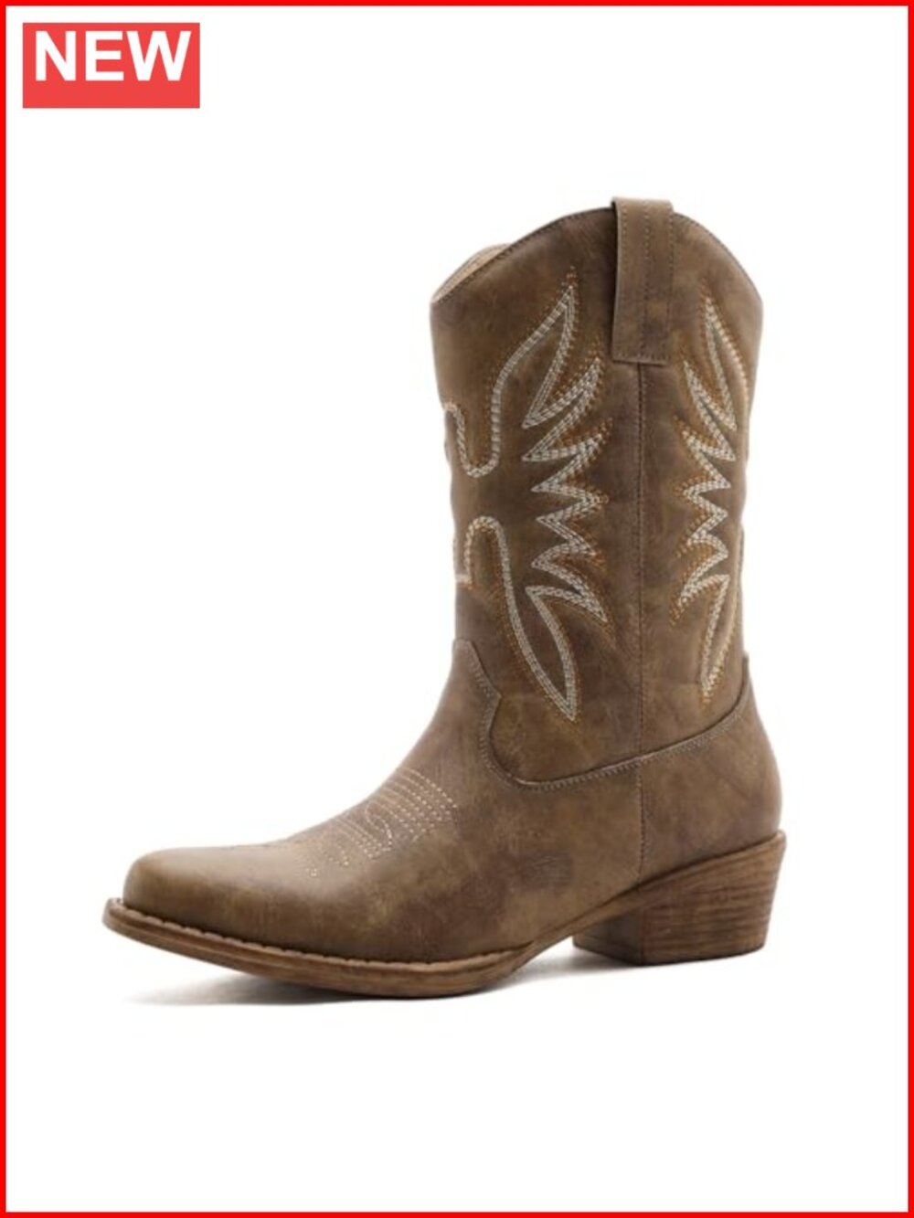 Cowboy Boots Square Toe Mid Calf Faux Leather Western Women's